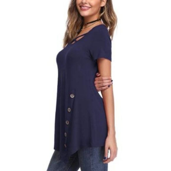 fuinloth Women's Criss Cross Tunics Blouse Tops - Picture 6 of 6